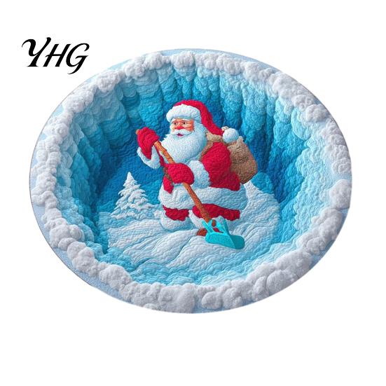 Washable Round Carpet Christmas Rug, 39" Imitation Cashmere Santa Snowflake Pattern, Pattern Rug Holiday Area for Home Living Room Bedroom Decor Stain