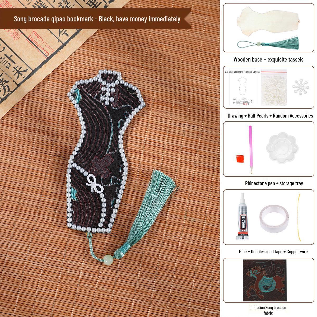 Children s Day DIY Brocade Qipao Bookmark Kit with Pearl Tassel - Perfect Kindergarten Activity Gift