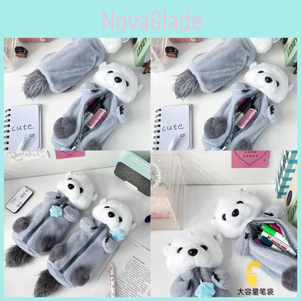 Cute Otter Plush Pencil Case Adorable Ocean Animal Pouch Soft Short Plush Material