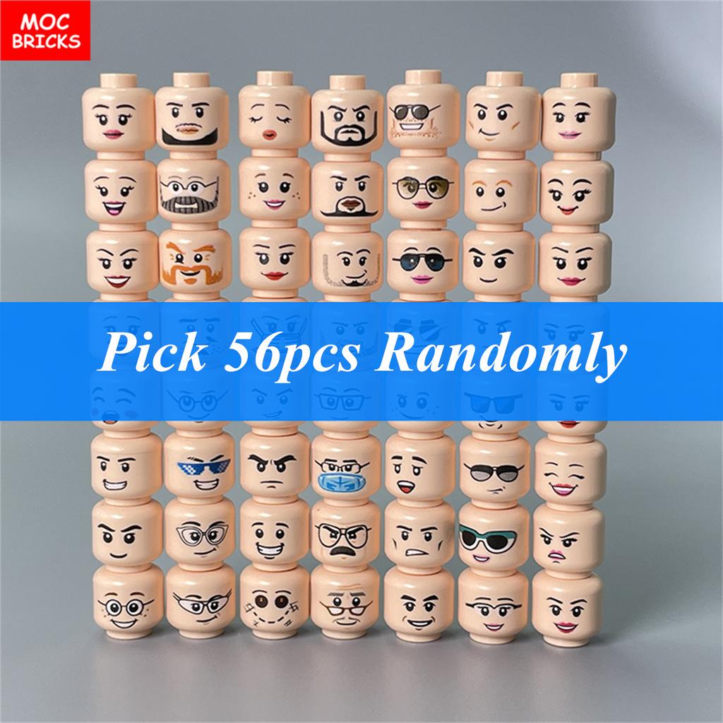 Pack  MOC Bricks Sunglasses Figure Face Yellow Flesh Head Expression Assembled Building Blocks Accessories Children's Toys