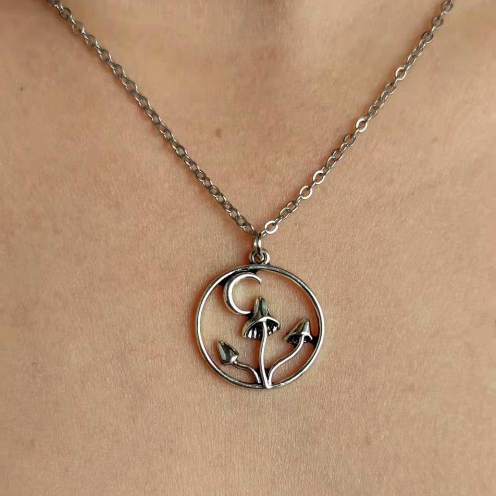 

Stainless Steel Moon Mushroom Pendant Necklace - Niche Forest Jewelry Accessories - Unisex Chain