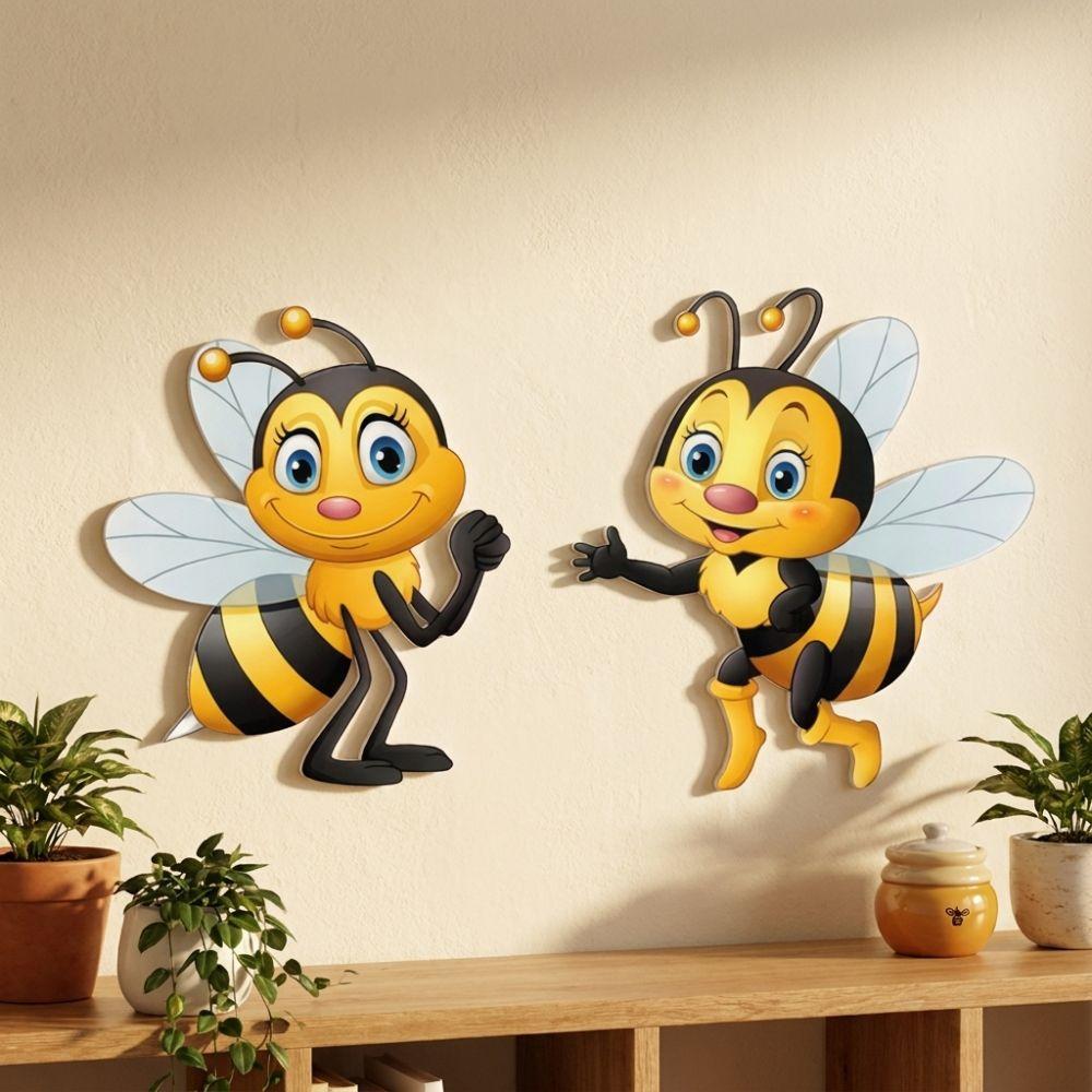 2Pcs Sun Resistant Garden Bee Hanging Plaque 2D Flat Outdoor Bee Art Hanging Courtyard Outdoor