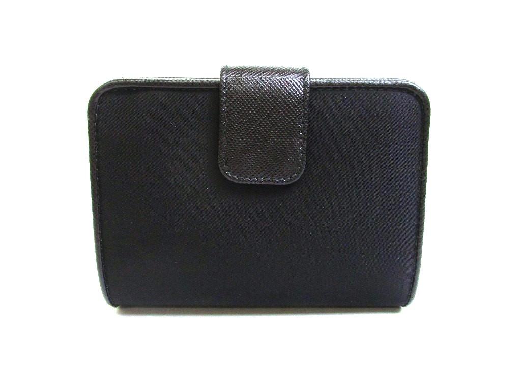 Authentic PRADA Black Nylon Saffiano Leather Bifold Wallet Compact Wallet #b246  Seller Refurbished