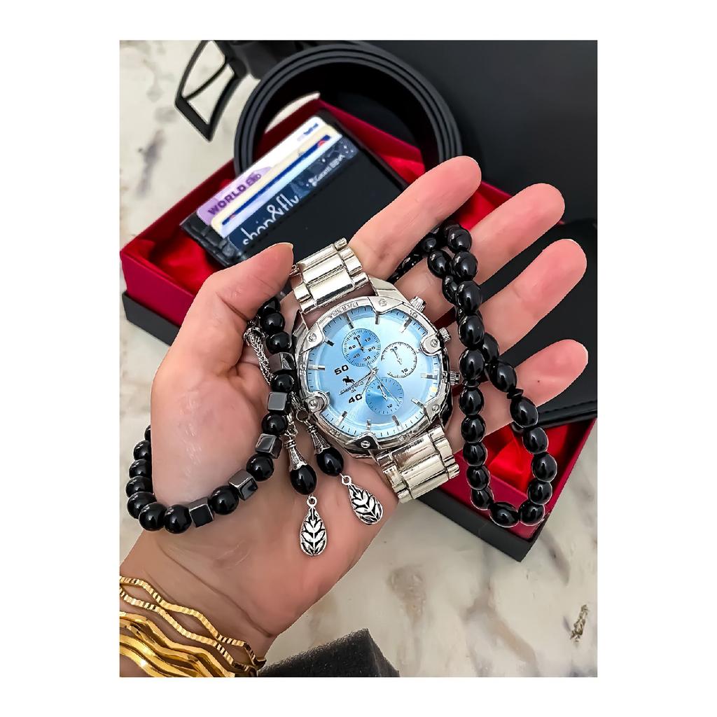 Men's Watch Card Holder Belt Wallet Prayer Beads Bracelet Suit Combination Set Gift For Lovers Engagement Special