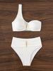 European-American Style 2025 One-Shoulder Solid Color Bikini Swimsuit for Women