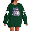 Ladies' Christmas Printed Bow Round Neck Long Sleeved Loose Pullover Sweater Sweatshirt Top