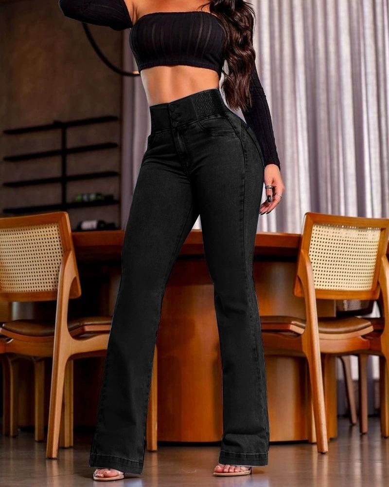 High Waist Flared Jeans for Women, Bootcut Denim Pants, Stretchy Bell Bottom Trousers, Casual Wide Leg Jeans In Light Blue, Dark Blue, Black