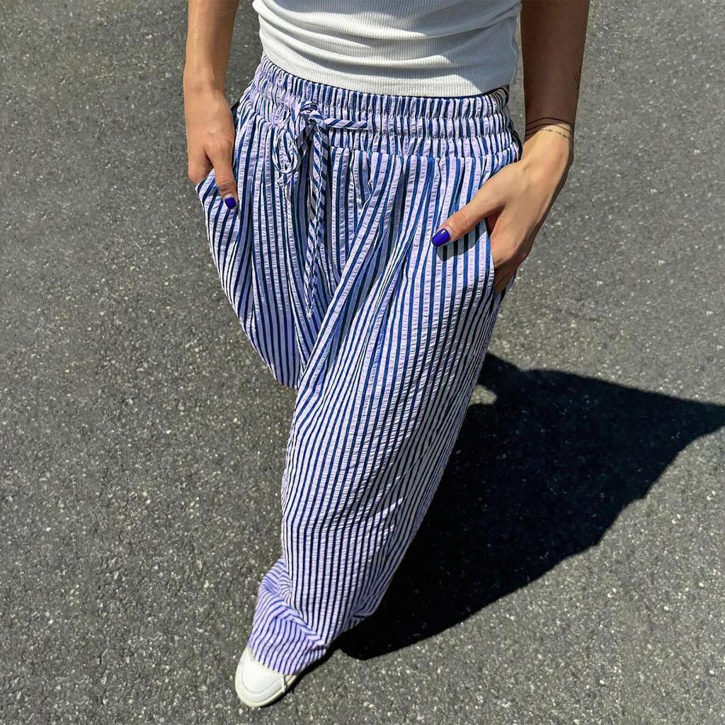 Women's Striped Casual Straight-Leg High-Waisted Loose Trousers