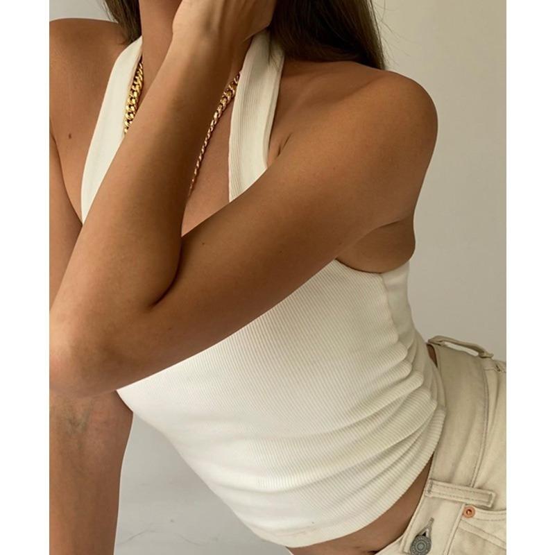 Summer New Sleeveless Sexy Crop Tops Women Halter Backless Slim Fit Base Tank Tops Women Vest Fashion Ribbed Solid Lady Casual Tanks Camis 24683