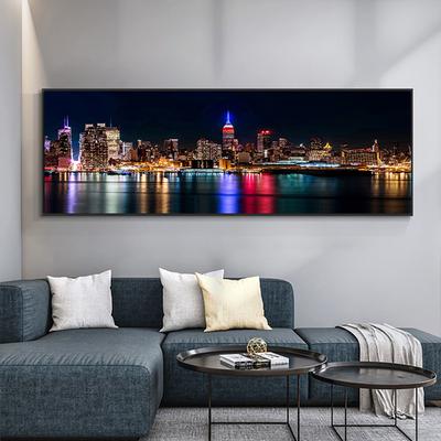 Toile de peinture de paysage moderne de New York, vue nocturne de la ville de New York, affiches et imprimés, images murales pour salon, décoration de maison, sans cadre