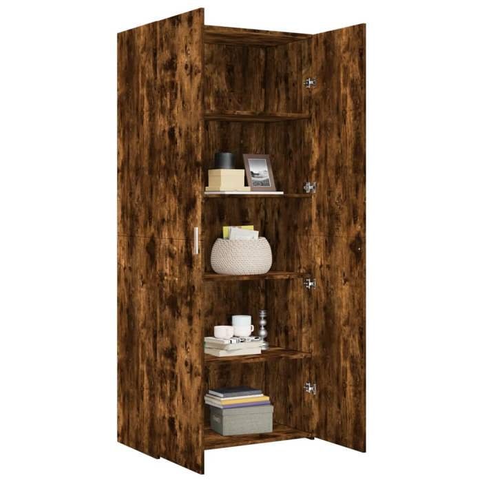 VidaXL Buffet haut chêne fumé 80x42,5x185 cm bois d'ingénierie, buffet, armoire de rangement, panneau latéral, armoire, 3281438