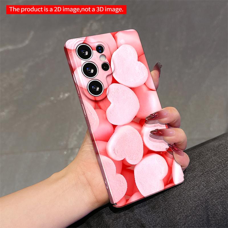 2DFlat Samsung phone case Pink Heart Marshmallows Soft Texture Phone Case Applicable to Galaxy S23 S24 S25ULTRA S26 A12 A14 A15 A16 A54 A55