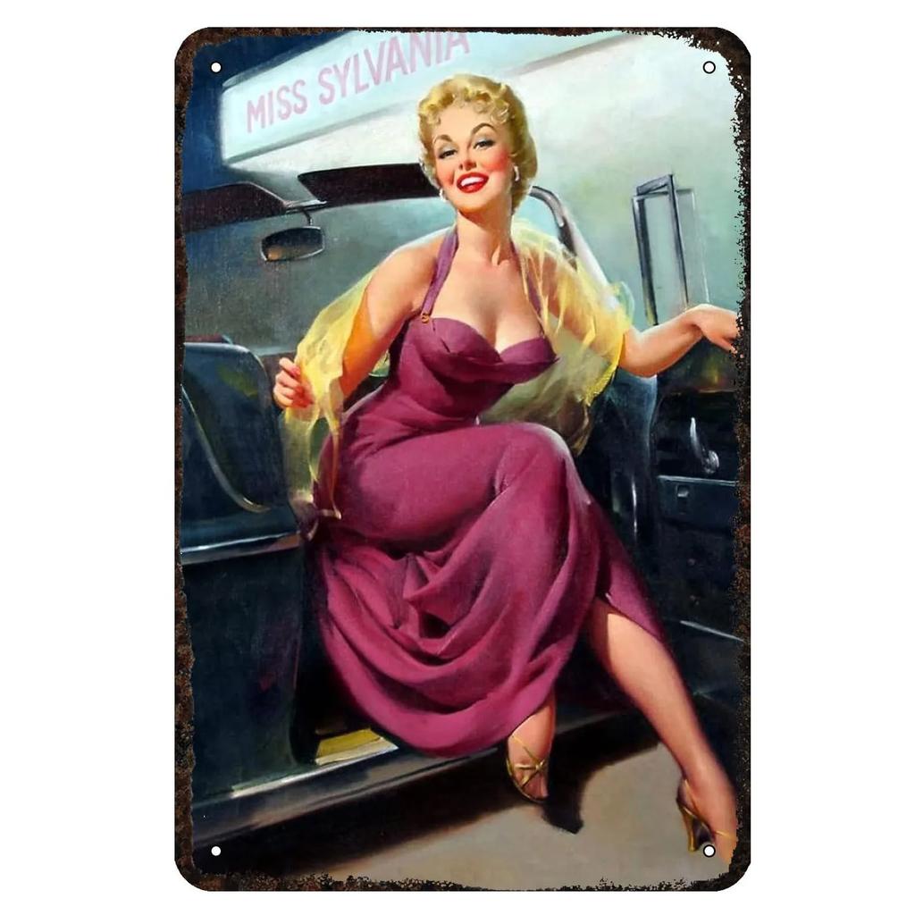 Metall Blechschilder Pinup Auto Mädchen Wanddekoration Plakette Vintage Kunst Poster Eisenmalerei für Man Cave Zuhause Café Garage Club Bar
