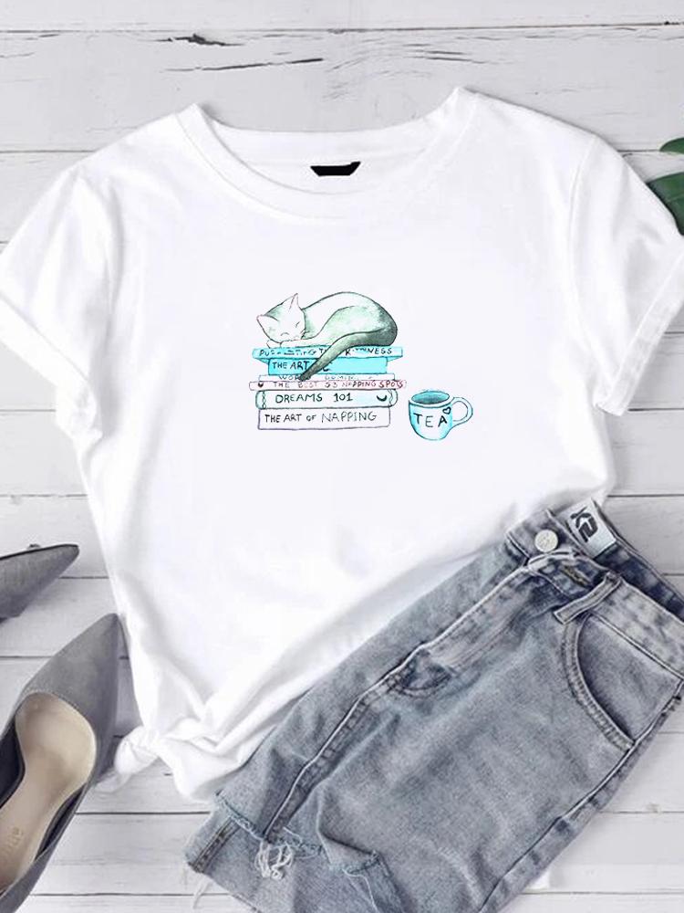 

2025 Print Shirt Harajuku Fashion Women Black Shirts Casual Round Neck Short Sleeved T-Shirt Summer Casual Top Gift Graphic Tee S білий