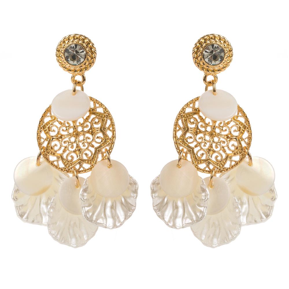 ZA Geometric Resin Long Earrings: European & American Style, Shell Pendant, High-Quality Women's Jewelry