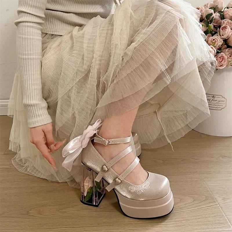 Fashion Women's High Heels Buckle Strap Party Pumps Shoes for Women 2025 Summer Fashion Light Platform Shoes for Women Chunky Heel