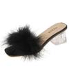 Fashion Fur Feather Lady Fashion Wedding Slip-On Pink Women Sandals 2025 Fluffy Peep Toe Sexy High Heels Women Square Toe Shoes Footwear