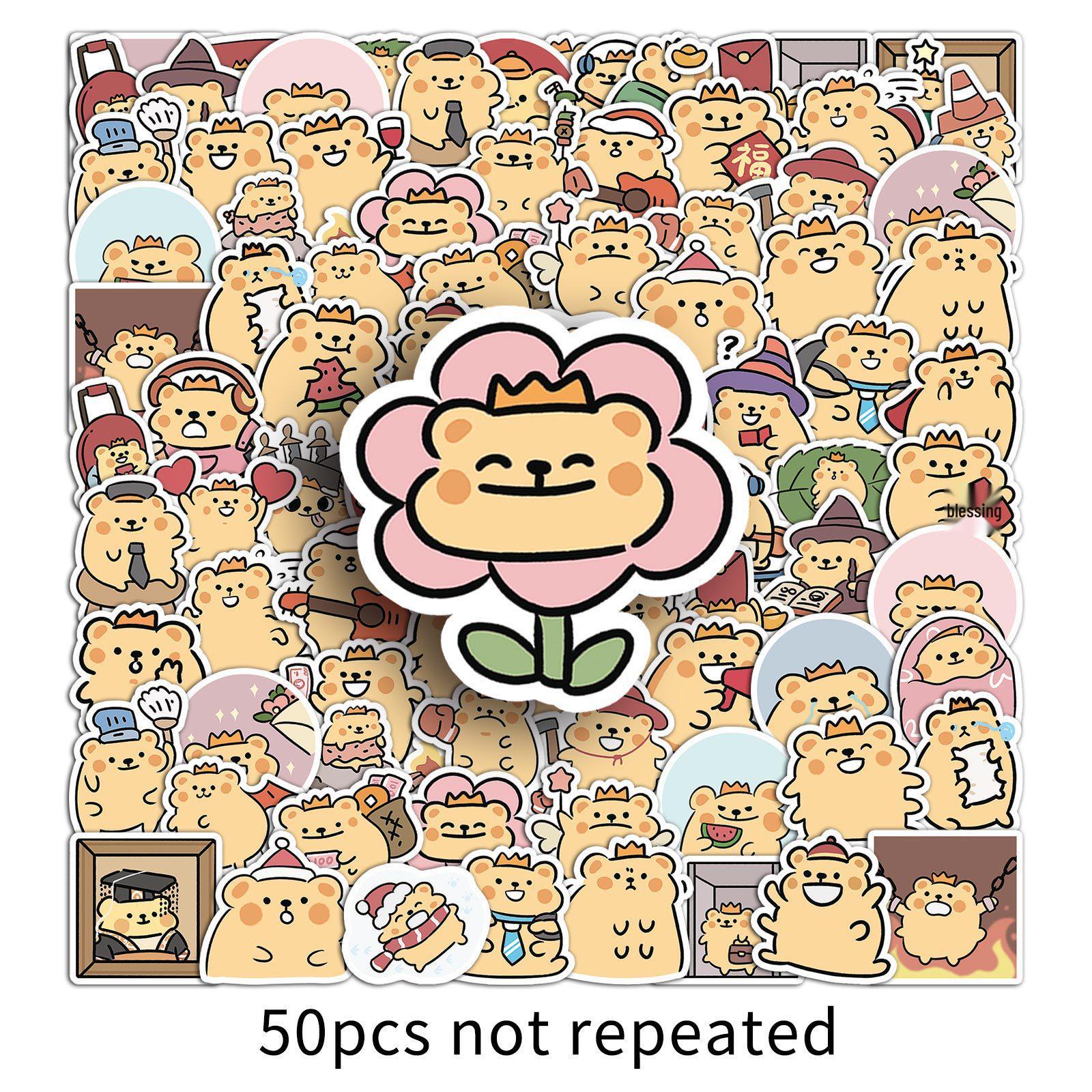 50 Cartoon Bear & Insect Stickers: Cute Manga Emoticons, Waterproof for Laptop & Phone Cases