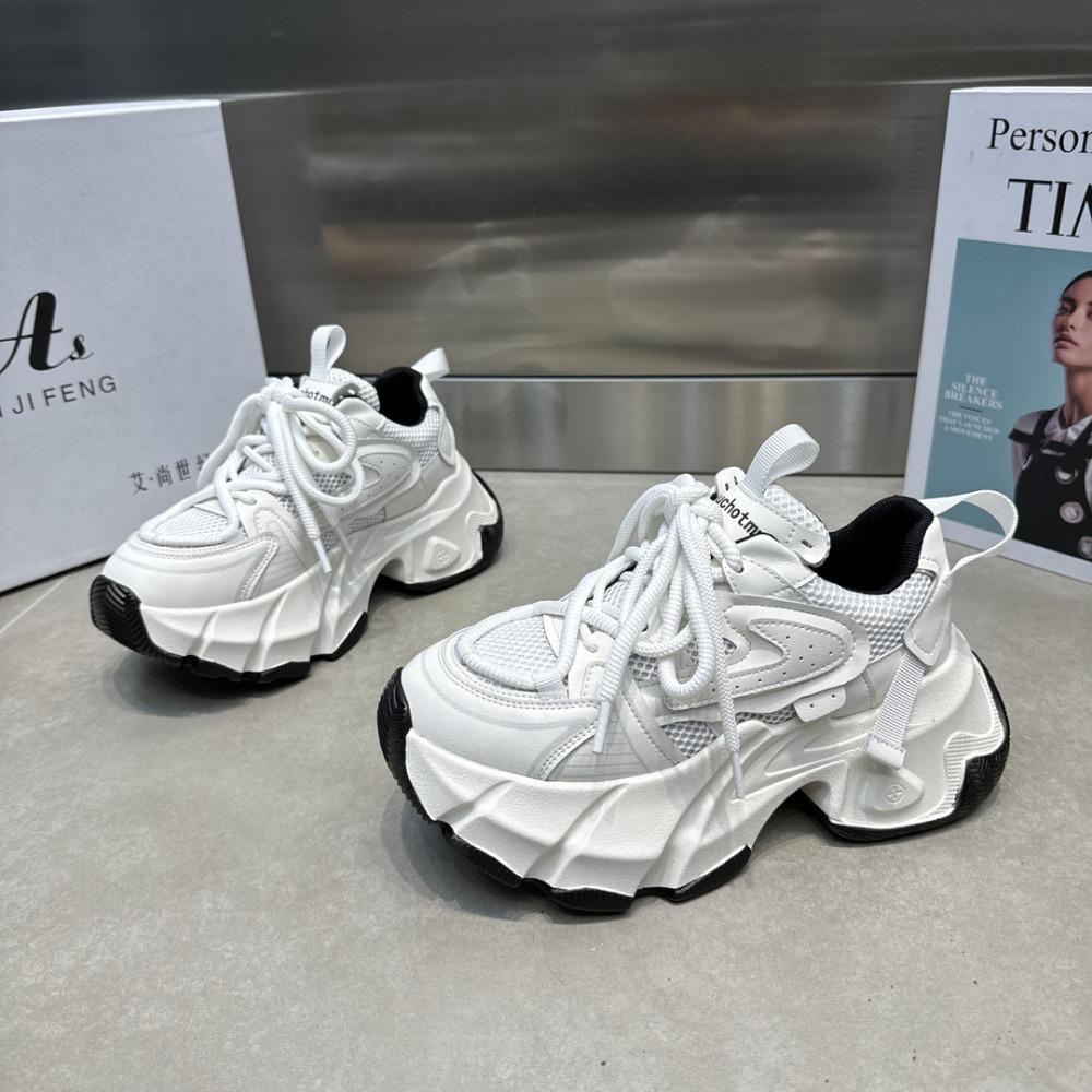 New Spring Women High Platform 6CM Casual Sneakers Lace-up Chunky Sneakers Korean All-match Designer Street Shoes Woman
