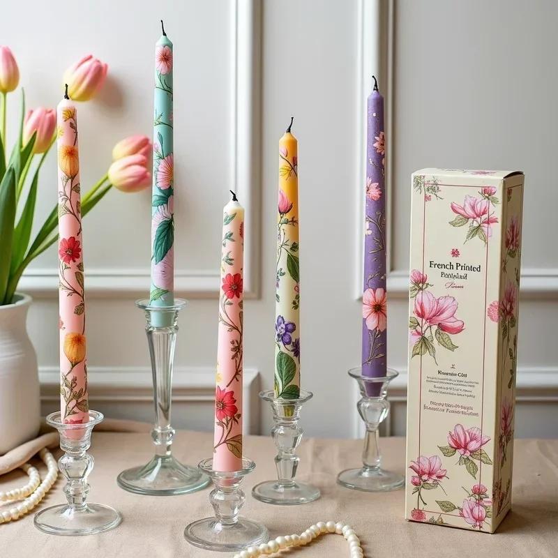 Printed Long Pole Candles European Romantic Candles Dinner Wedding Holiday Family Cross Border Smoke Free Candle Home Decorative