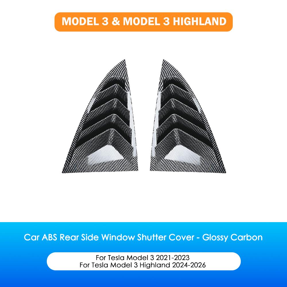 Heenvn 2PCS Side Window Louver Cover Sport Style For Tesla Model Y Juniper Model 3 Highland 2026 ABS Rear Window Shutter Cover