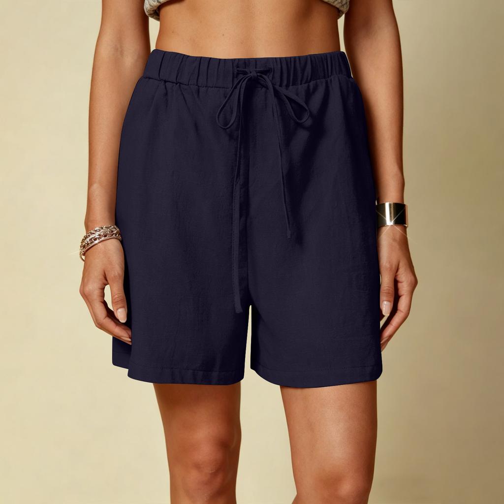 Pantaloncini Casual da Donna in Lino Confezione da 2 Coulisse Vita Elastica Orlo Spaccato Pantaloncini da Casa con Tasche Estate Vestibilità Rilassata
