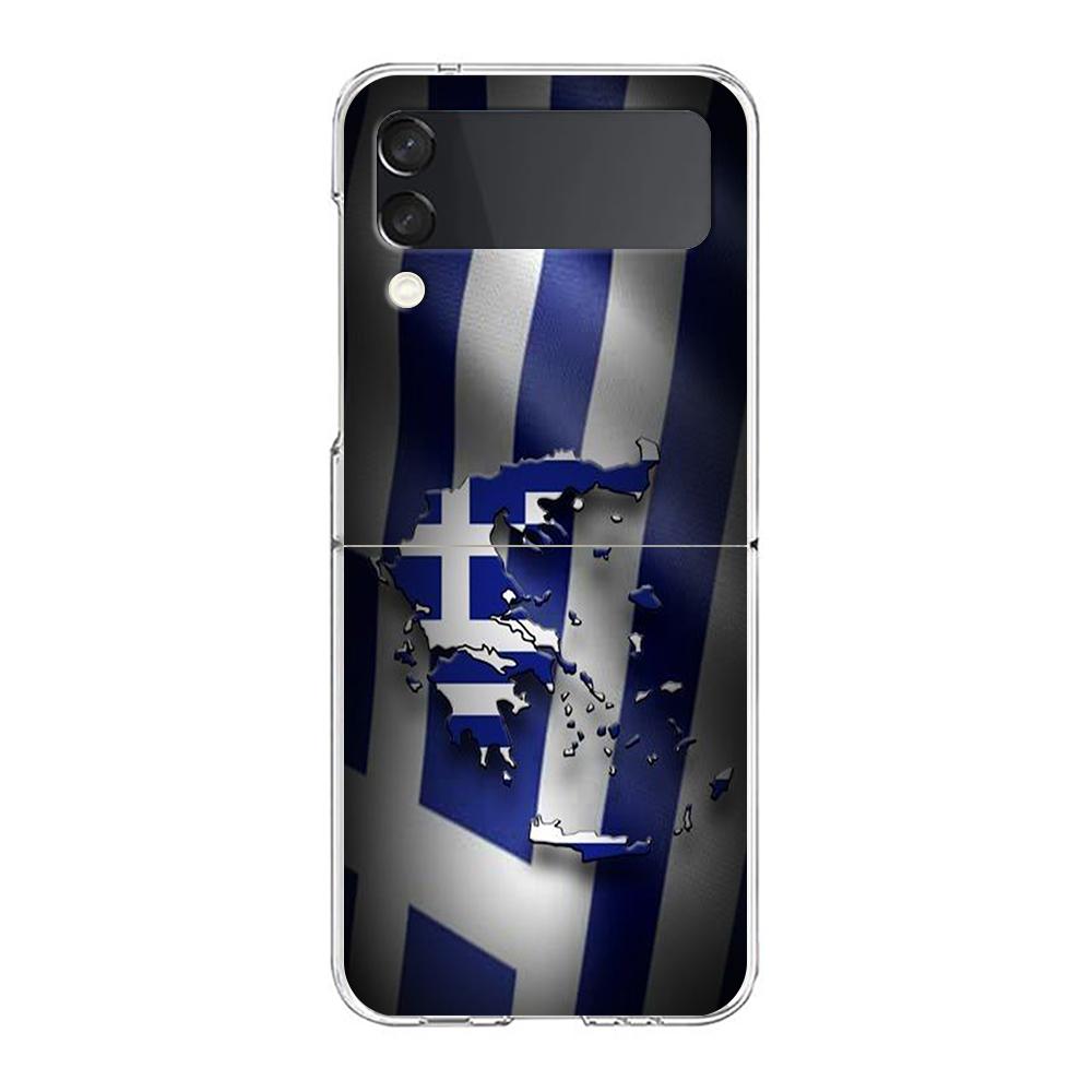 Phone Cover For Samsung Galaxy Z Flip 6 5 4 Case Transparent For Samsung Z Flip 3 Hard PC Foldable Shell Greece Greek Flag Bags