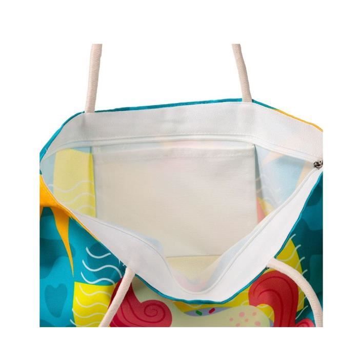Sac de plage - Licorne - 55 x 41 cm - Coton - Fermeture zip - Mixte