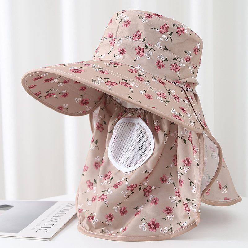 Sombrero de Flores para Mujer Verano Exterior Obra de Construcción Protector Solar Mascarilla Cubre Rostro Sombrero de Sol Sombrero de Sol para Ciclismo