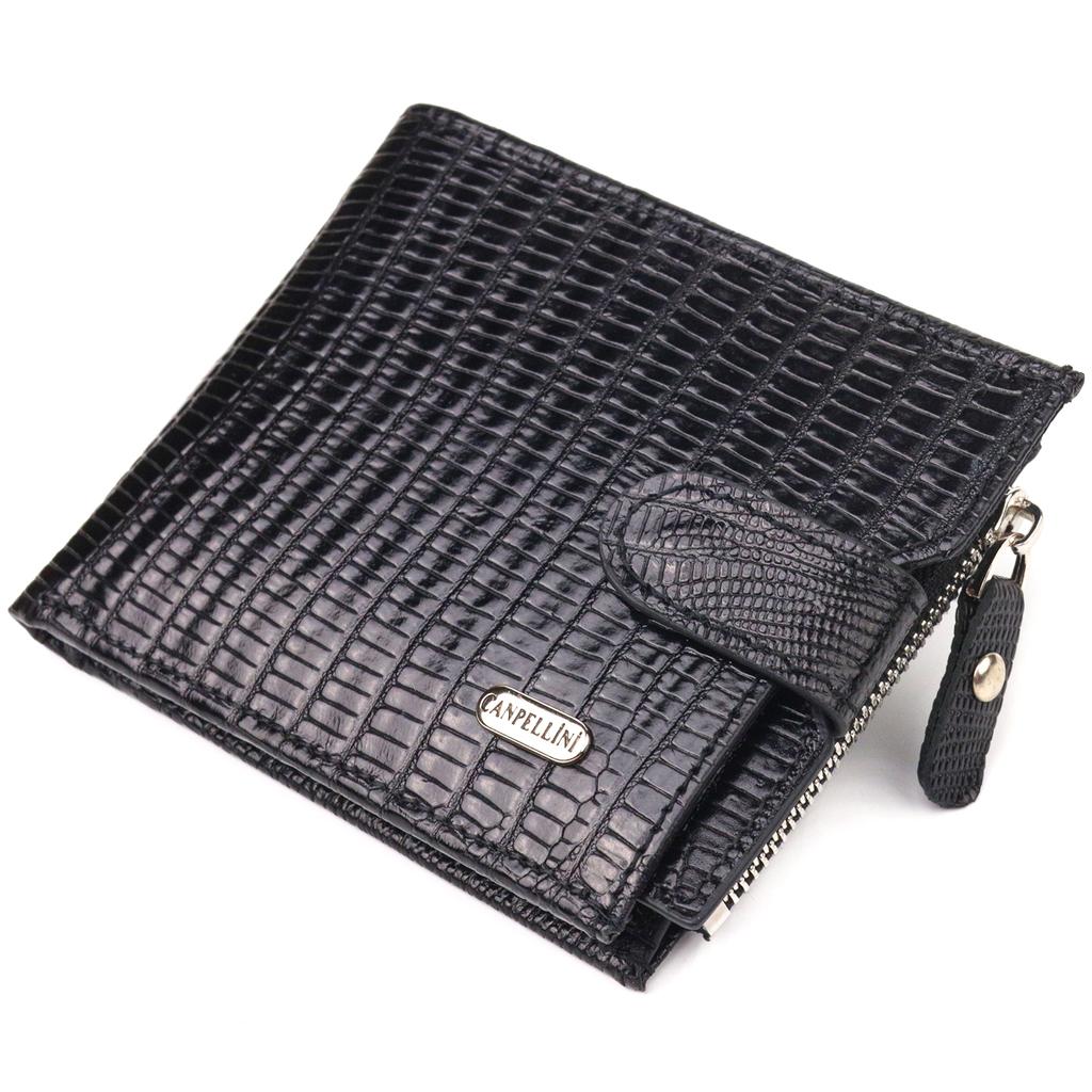 Excellent Men's Horizontal Wallet Made of Genuine Textured Leather CANPELLINI Purse 21506 Black