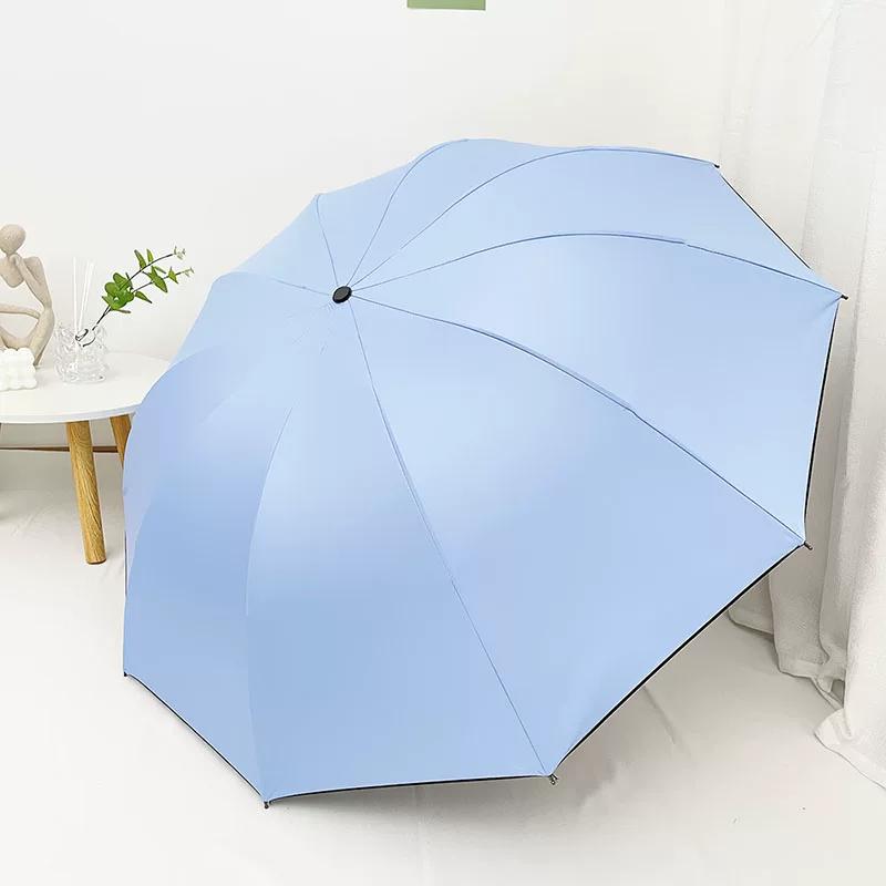 Ten-Bone Large Double Umbrella Small Fresh Sun Umbrella Vinyl Sun Protective Sun Shade Rain Dual-Use Triple Folding Umbrella Female Manual