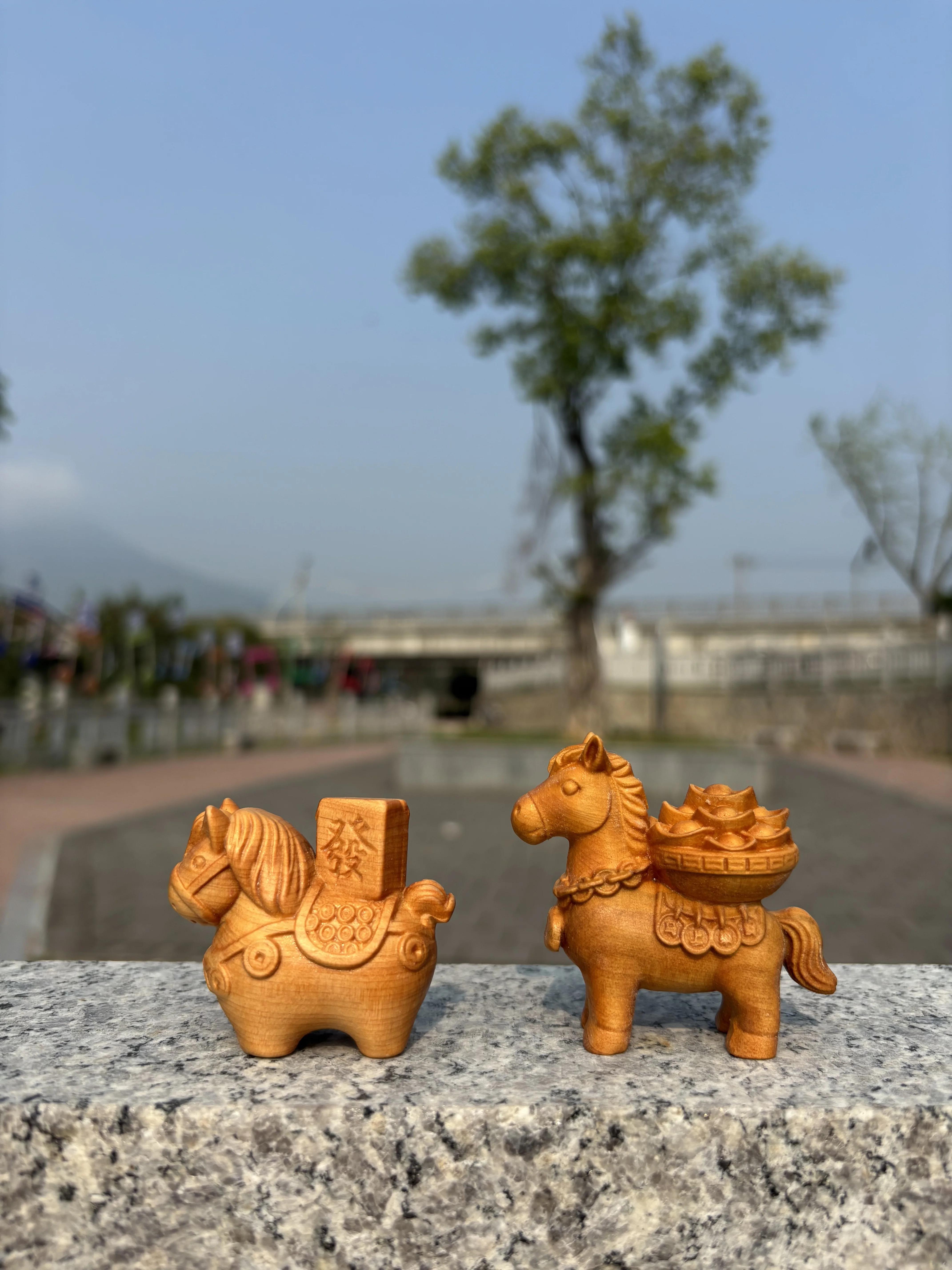 

A pair of wood-carved horses - prosperity, wealth, good luck 5cm Yellowwood Zen decor Oriental art Meditation decor Spiritual sculpture Hand carved