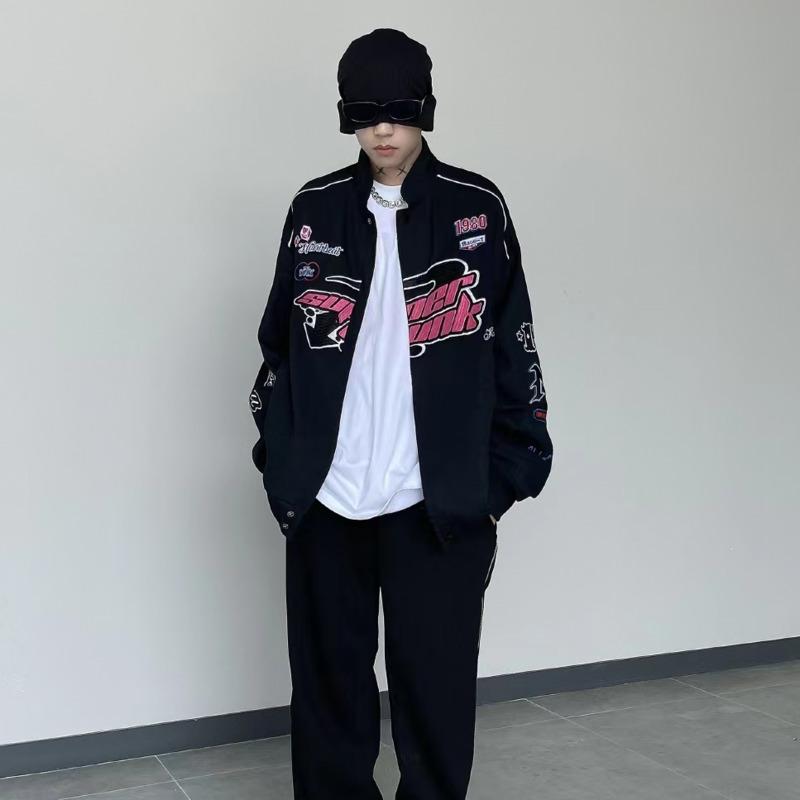 Giacca da baseball in stile Y2K Racing da donna, cappotto stampato, vintage, casual, a blocchi di colore, a maniche lunghe, abbigliamento universitario autunnale