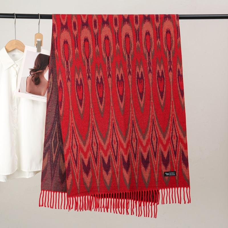 Ethnic Style Women Printed Shawl Autumn Winter  Muslim Hijab Imitation Cashmere Tassels Scarves Luxury Thick Warm Scarf Female