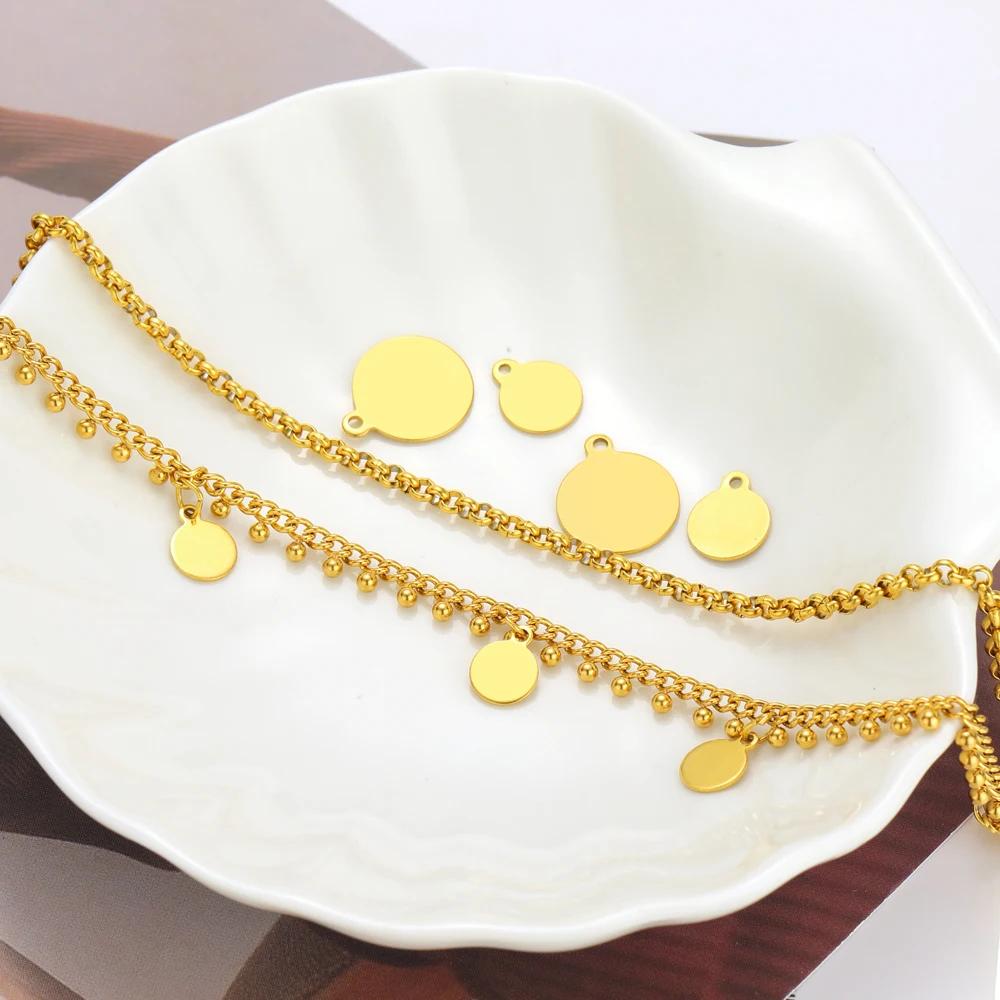 20/50Pcs Stainless Steel Vacuum Gold Color Blank Disc Charms Tags Pendants DIY Bracelet Necklace Jewelry Making Finding Supplies