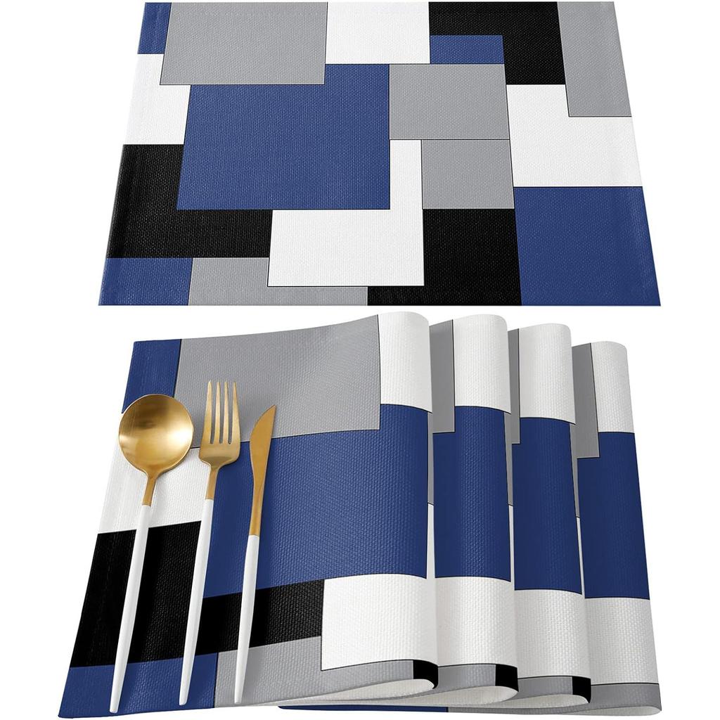 4/6/8 Pezzi Tovagliette Geometriche Mondrian Morbido Lino Tappetino da Tavola Ideale per Spazio da Pranzo Domestico Ornamento Pratico Quotidiano