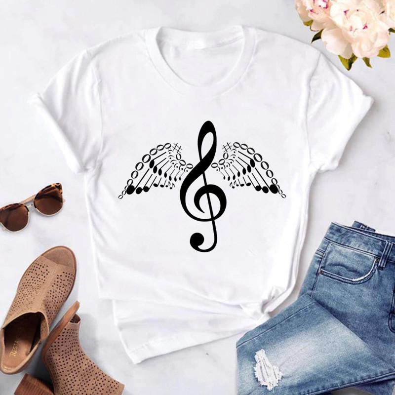 2025 New Women T Shirt Music Note Printed Tshirt Female Summer Casual Short Sleeve O-neck T-shirt Tops Tops for Women