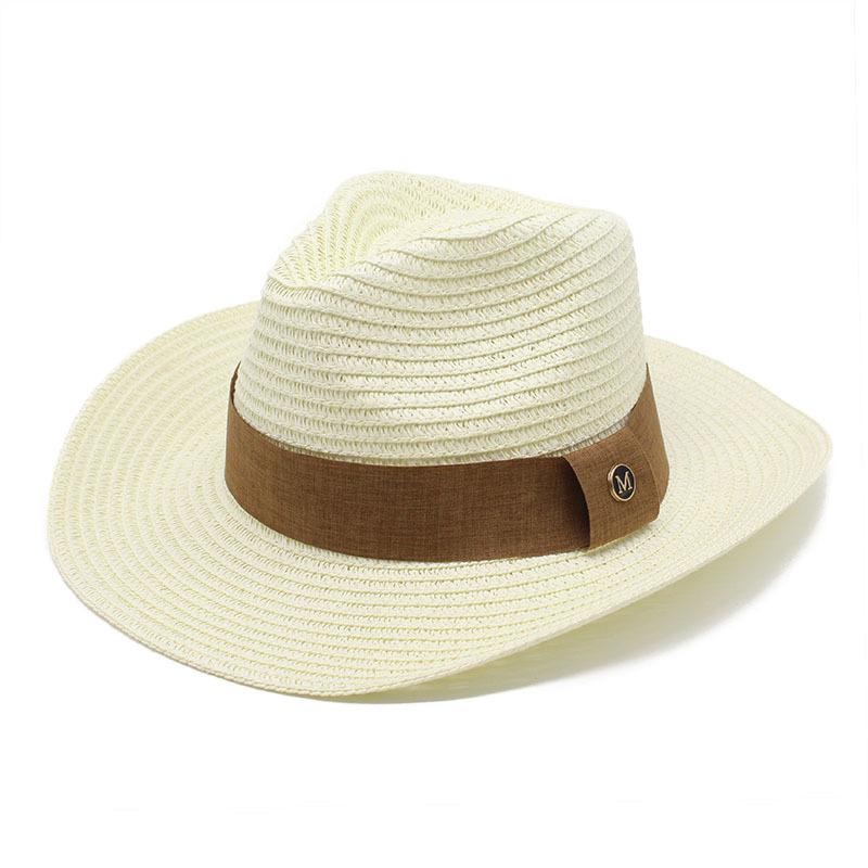 Men'S Straw Hat Summer Big Edge Sun Hat Straw Western Cowboy Top Hat Beach Sun Hat Sun Hat