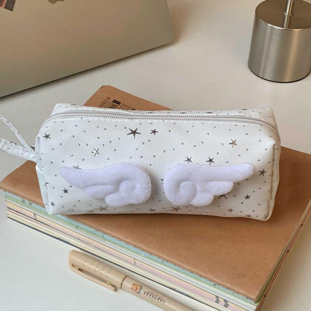 Y2k Wings Star Dots Pencil Case Desktop Storage Pencil Pouch Korean Style Pen Bag  School