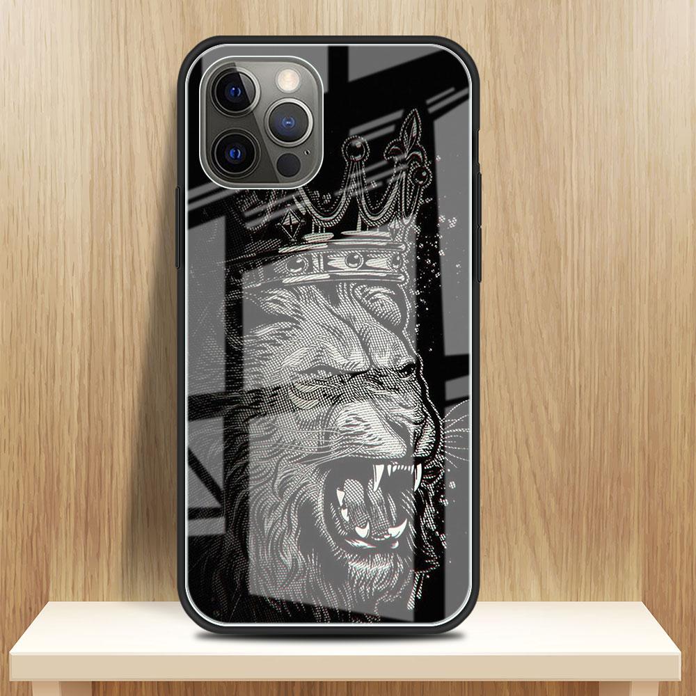 Lion Wolf Glass Case For Apple iPhone 14 13 Pro 11 12 7 8 Plus SE 2022 XR X XS Max 6 6S Tempered Phone Cover