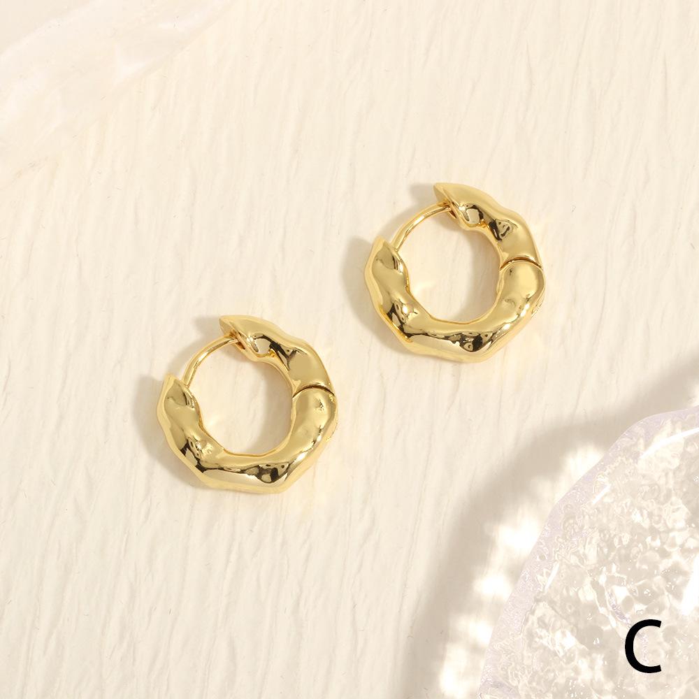 

18K Gold Plated Copper Geometric Earrings: Irregular, Light Luxury, High-End Metallic Design