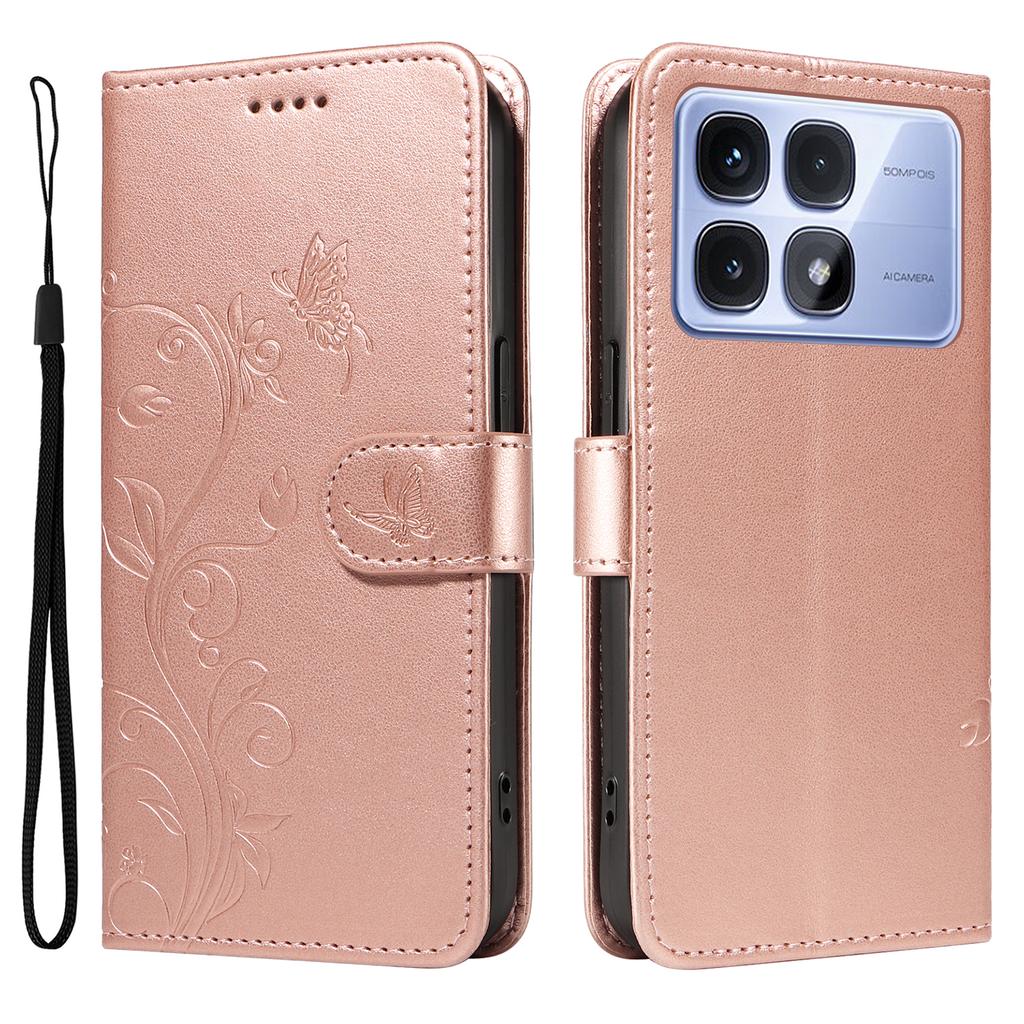 For Xiaomi Redmi K70 Ultra PU Leather Cases Flower Pattern Wallet Stand Phone Cover with Strap