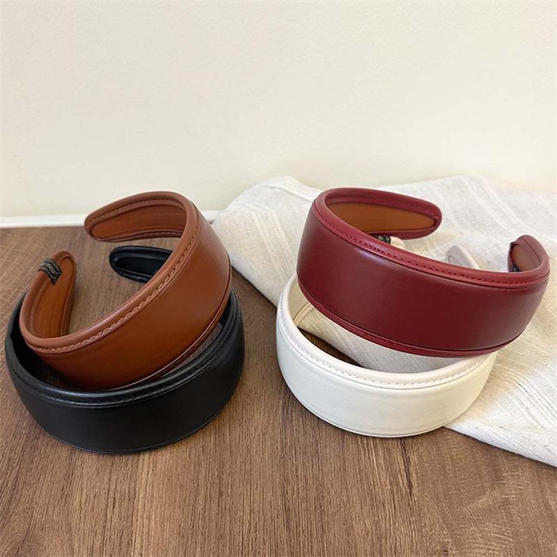 Fashion Women's PU Leather Headband Wide Vintage Synthetic Leather Hair Hoops Accessories