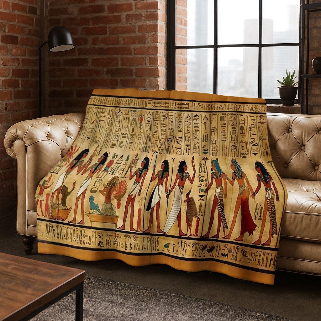 Ancient Egyptian Hieroglyphic Symbols Carved Murals Flannel Blanket,Cozy Soft Throw Blanket for Home Bedroom Bed Sofa Cover Gift