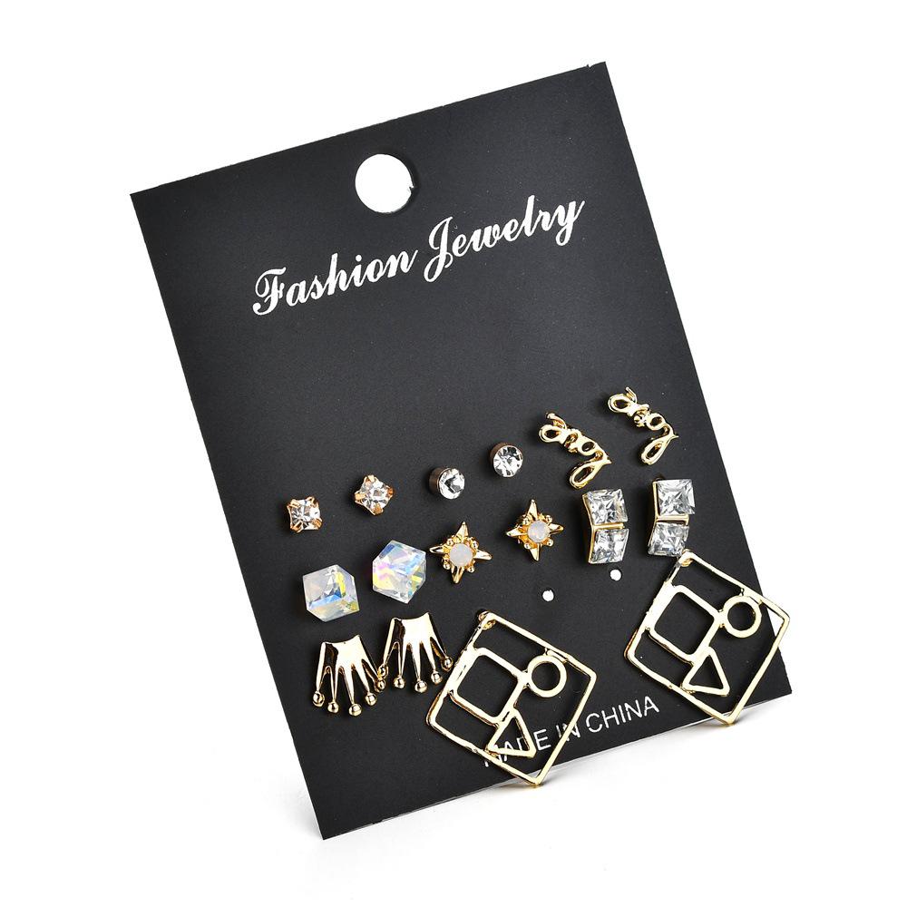 European & American Fashion Crystal Geometric Stud Earrings