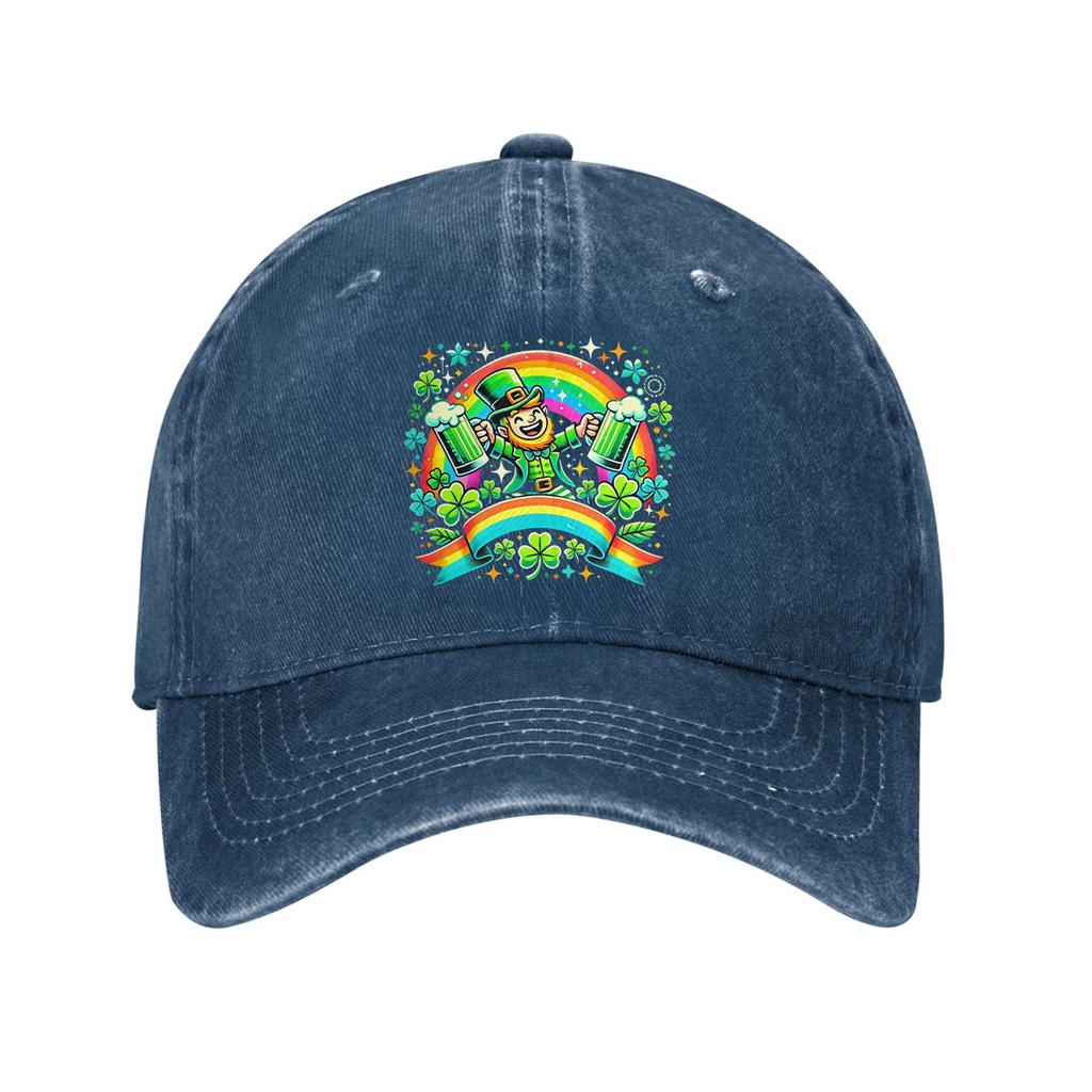 St Patricks Day Leprechaun Beer Mug Baseball Cap Cotton Adjustable Denim Black Outdoor Casual Hat