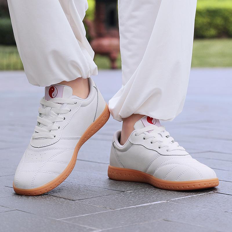 White Leather Non-slip Men's Shoes Tai Chi Shoes Soft Beef Tendon Soles Women's Spring and Autumn Martial Arts Tai Chi Practice Shoes