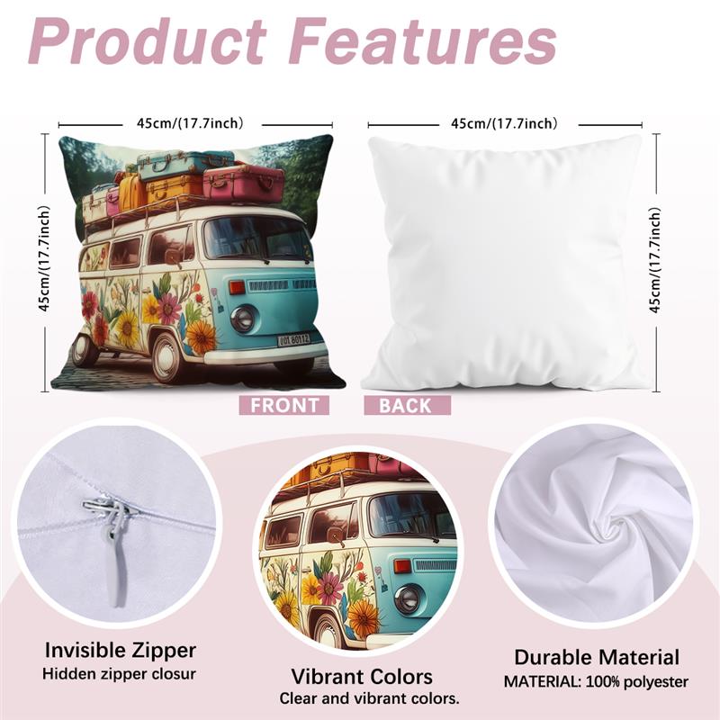 Colorful Camper Cushion Cover 45X45Cm Decorative Pillow Case For Sofa Square Pillowcase Suitable For Home Bedroom Car