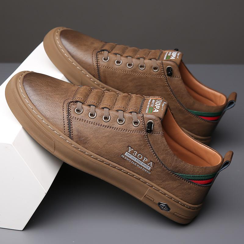 Men's Shoes Spring New Fashion Trend Board Shoes Men's Breathable Soft Sole Non-slip Versatile Sports Leisure Leather White Shoes