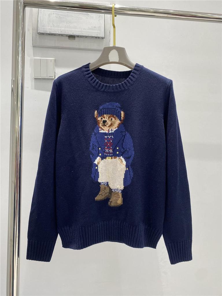 Damen Jacquard Wollmischpullover mit gesticktem Cartoon-Bär-Design